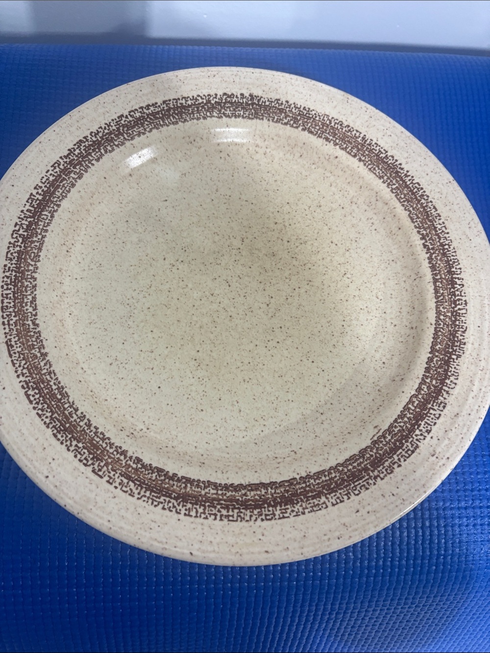Churchill Speckled Beige Stoneware Dinner Plates (6) with Brown Rim Pattern
